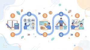 five step illustration for creating your first monthly budget