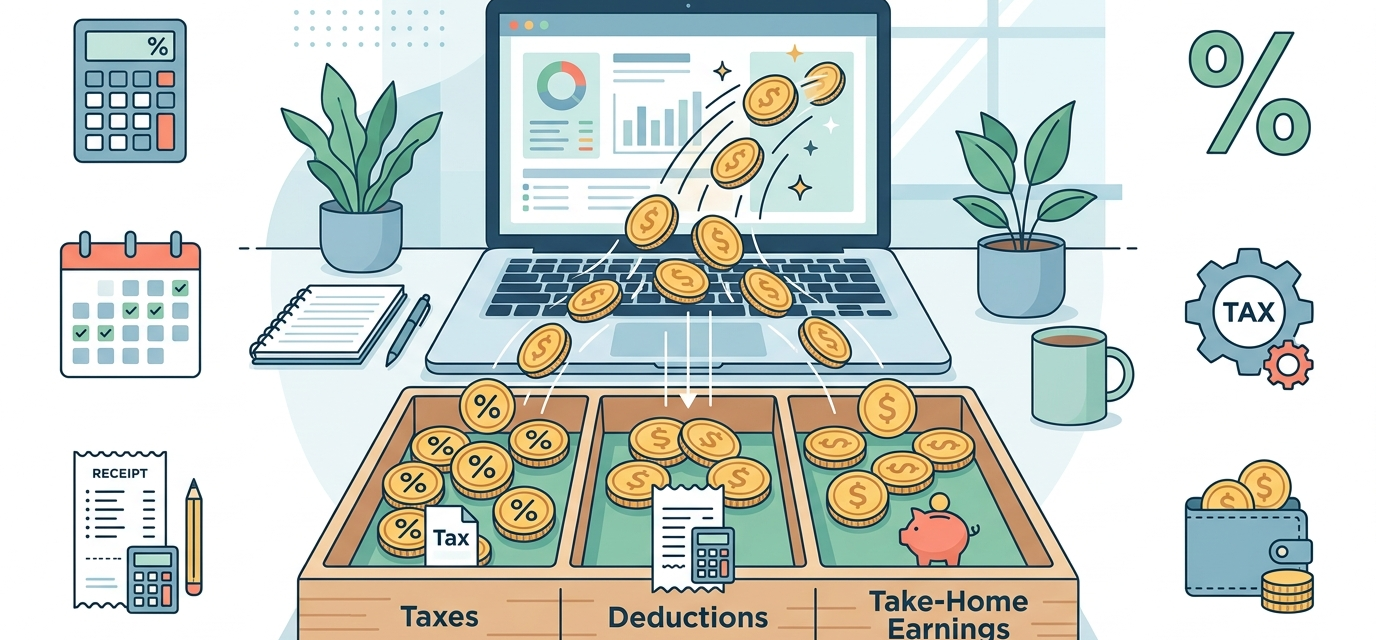illustration showing how freelance and side hustle income is divided for taxes
