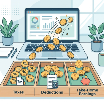 illustration showing how freelance and side hustle income is divided for taxes