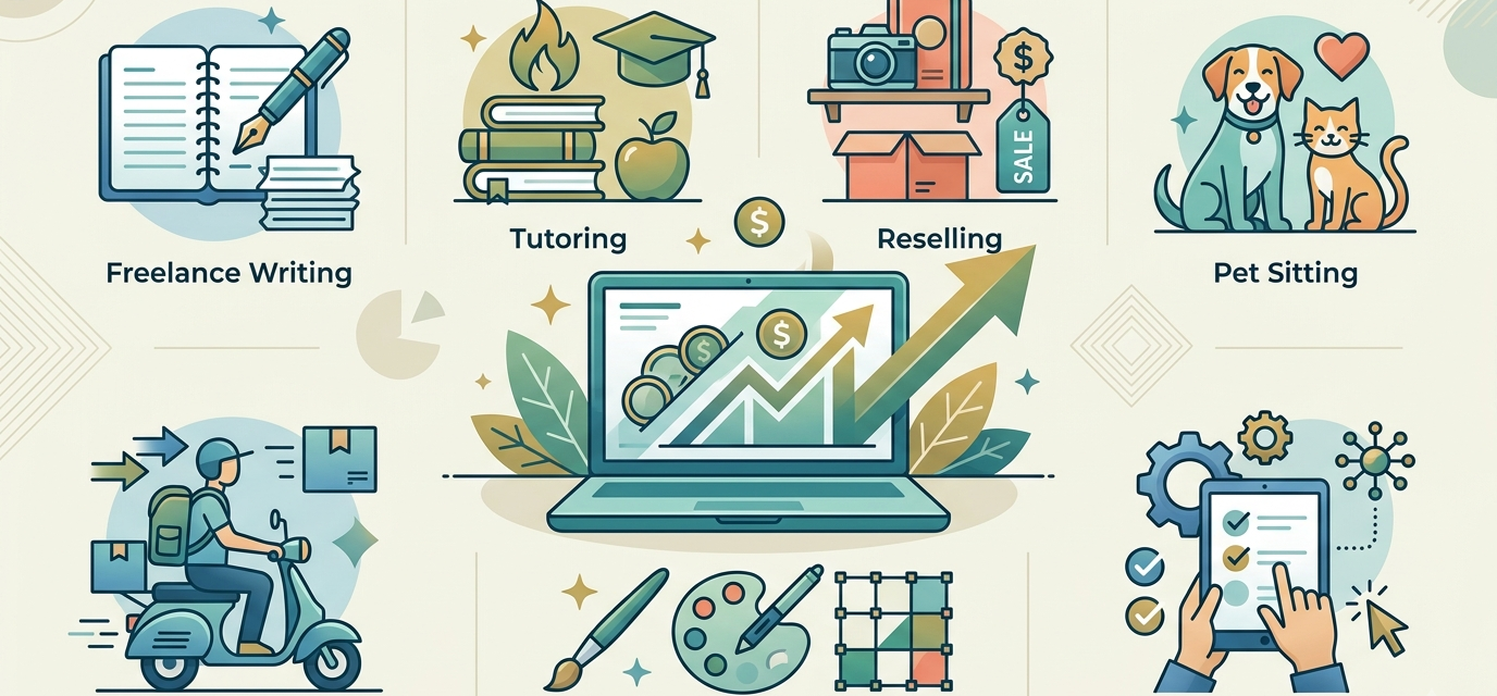 illustration showing the best side hustles for beginners