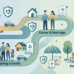 illustration showing the types of insurance you need at different life stages