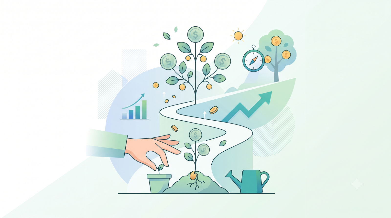 illustration of investing small amounts of money and growing wealth over time