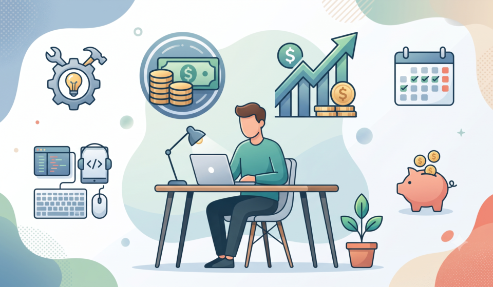 illustration showing how to start a side hustle alongside a regular job