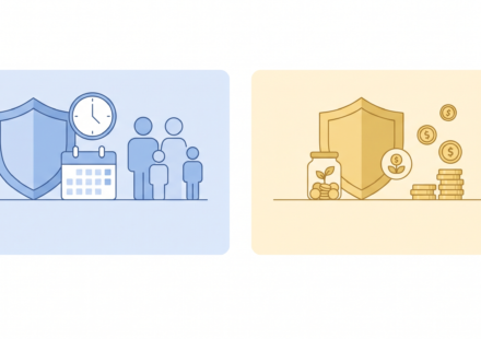 illustration comparing term life and whole life insurance side by side