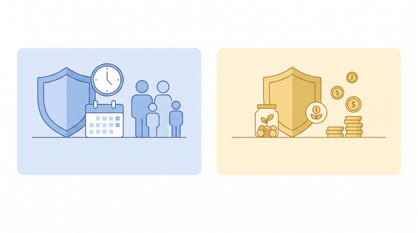 illustration comparing term life and whole life insurance side by side