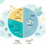 illustration of the 50/30/20 budgeting rule split into needs wants and savings