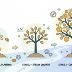 illustration showing compound interest growth over time as a growing tree