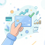 illustration of a first credit card for a beginner with an upward growth arrow