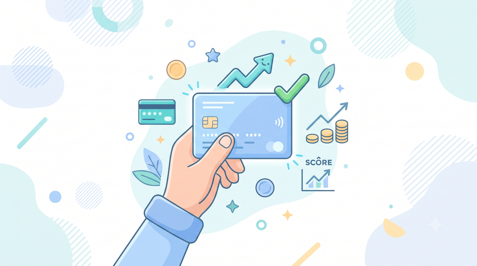 illustration of a first credit card for a beginner with an upward growth arrow