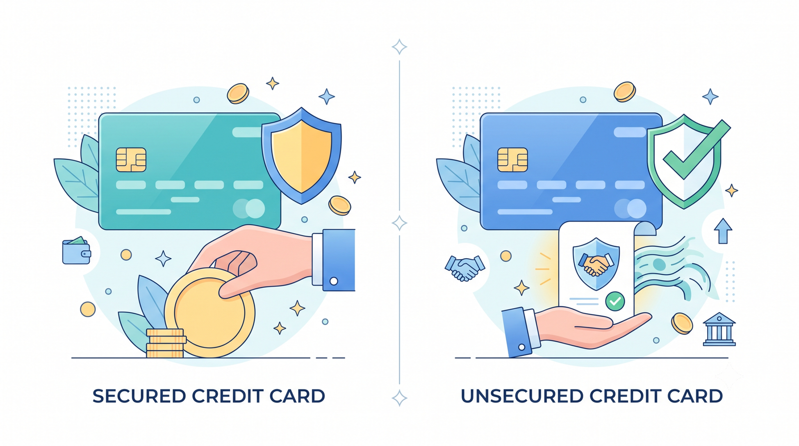 illustration comparing a secured and unsecured credit card