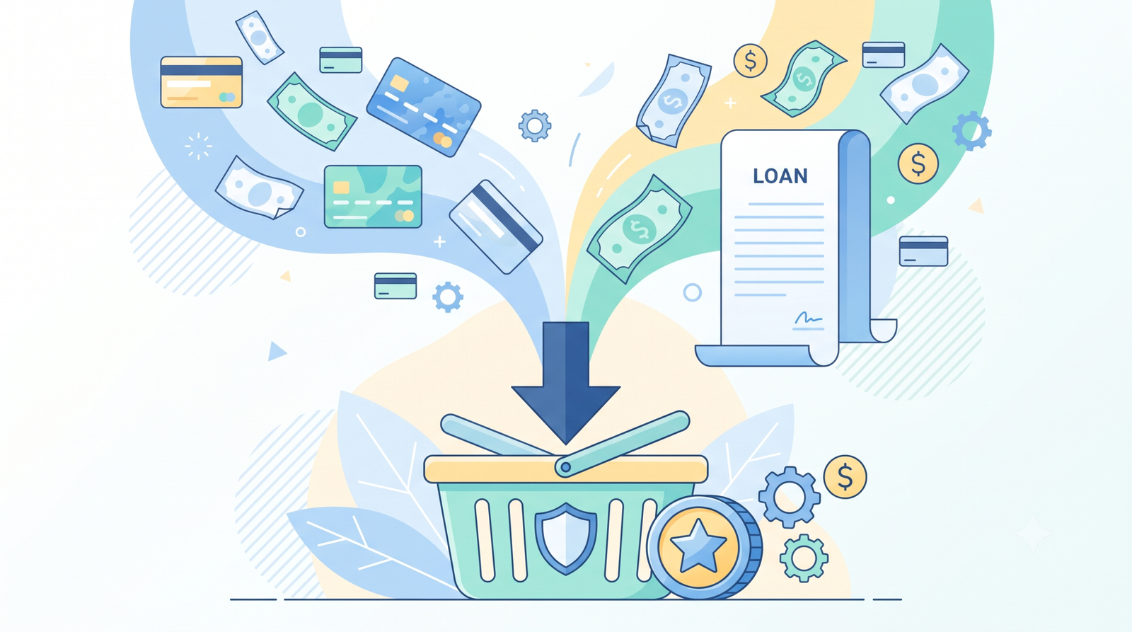 illustration of multiple debts being consolidated into a single loan